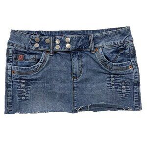 VTG FOXY JEANS Micro Mini Skirt 9 Peak Y2K McBling Distressed Bratz Doll Style
